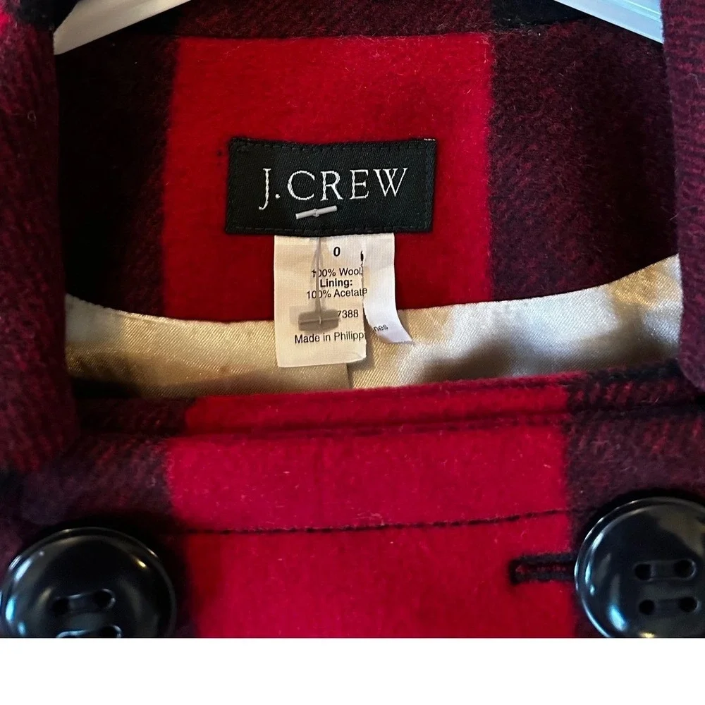 J.Crew Womens Red Black Buffalo Check Wool Cropped Peacoat Jacket Size 0 - Picture 3 of 3